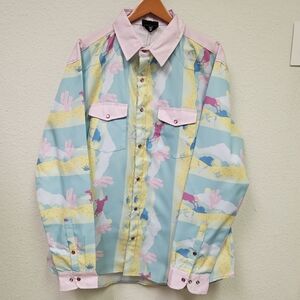 Pastel Desert Print Casual Button-Down Shirt - Pink & Aqua